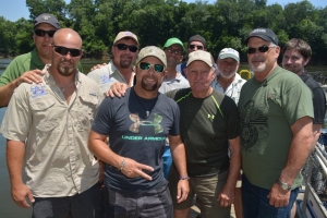 James and his father, Marion, are flanked by river guide Mike Shearin, left, Gurry. With them are Simeon, Shearin&#039;s father, Mike, and members of Gurry&#039;s crew.