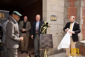 HCC President Michael Elam, left, and Butler after the plaque unveiling.
