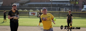 Roanoke Rapids Fire Chief Stacy Coggins throwing out the first pitch Friday night.