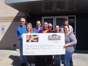 Pictured are (front left): Aliceanne Smith - League Treasurer, Sonja Gatling, Sabrina Matthews and Jessy Soto, members of the Reser&#039;s Cares Committee. (back left) Steve Snyder, Anthony Bean - League President, Diane Brooks, and Brandon Duncan also members of the Reser&#039;s Cares Committee.  