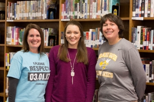 Myers, center, with counselor Jessica Elias, left, and Assistant Principal Julie Thompson.